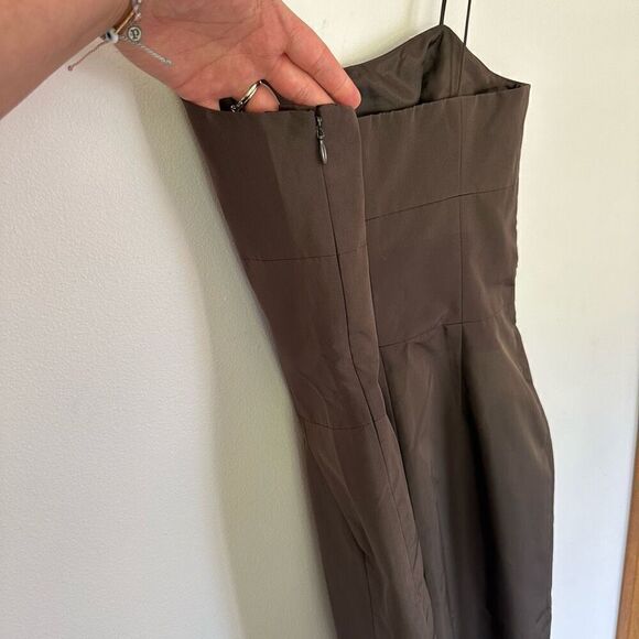 Worth Women’s Brown Taffeta Pencil Spaghetti Strap Silk Blend Fitted Square Neck - Picture 8 of 13